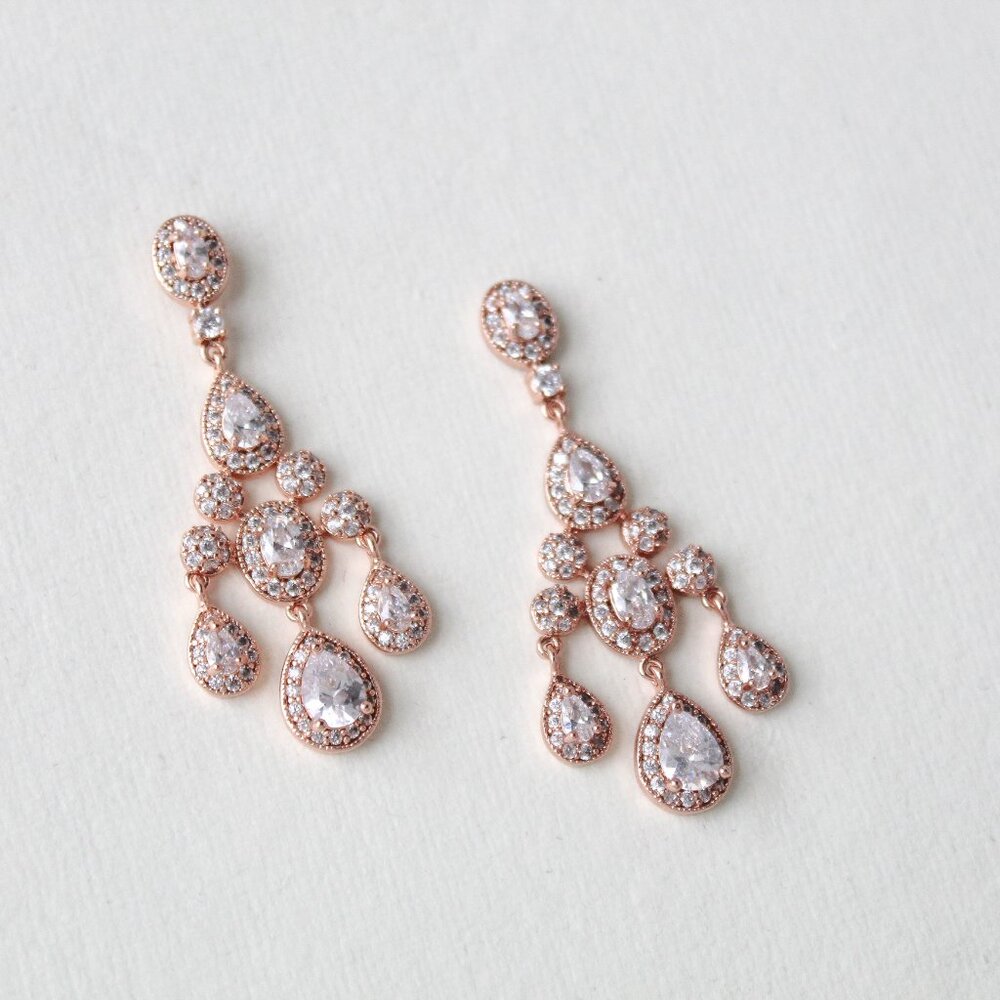 Rose gold cubic zirconia Chandelier earrings